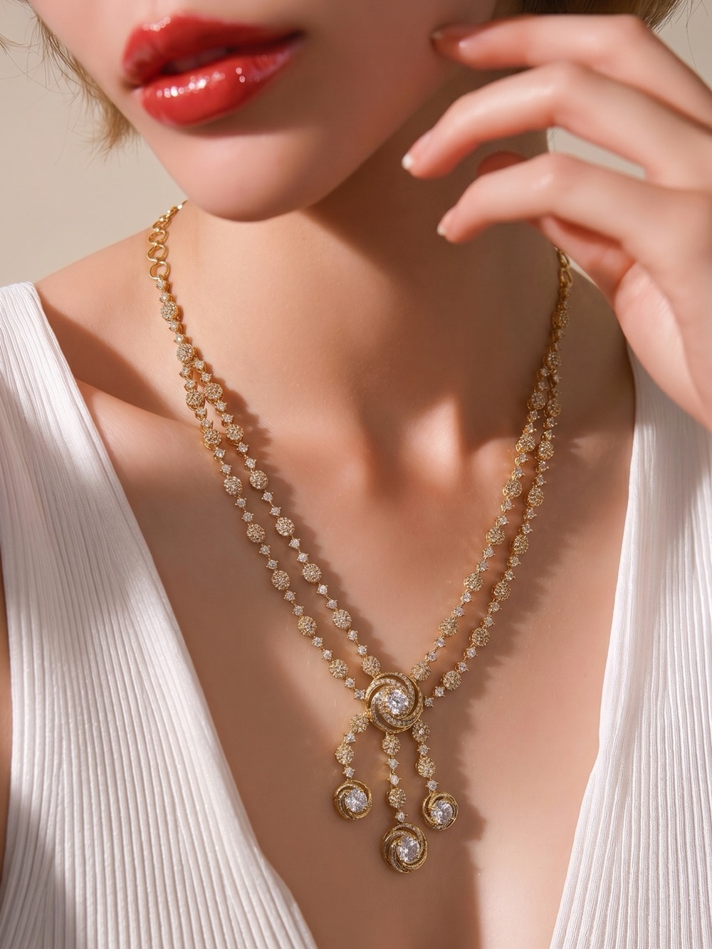 Elegant Gold Crystal Drop Necklace set- Gold